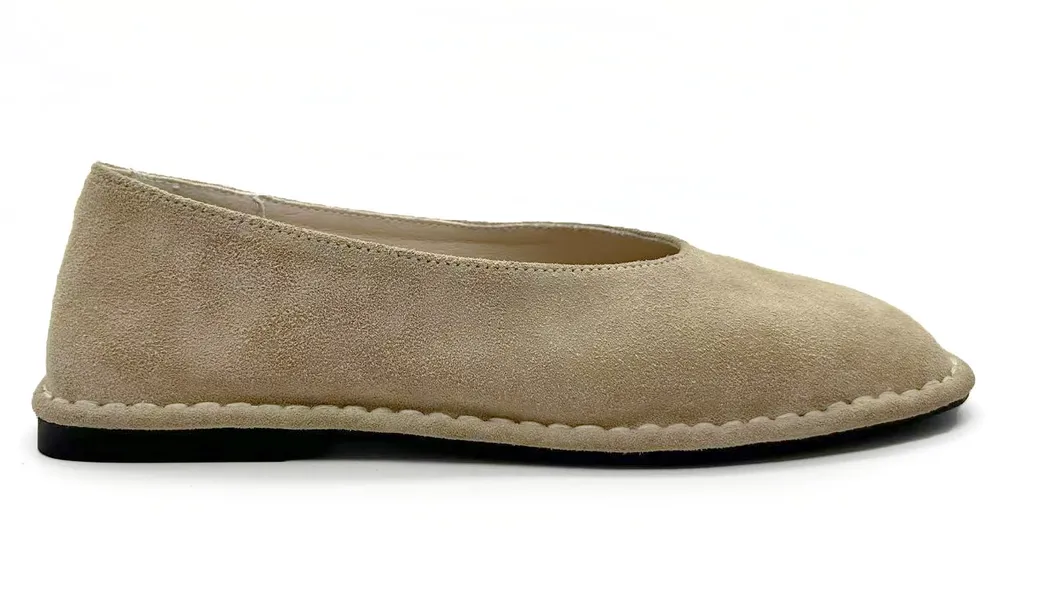 Women's Khaki Suede Raw Edge Stitched Slip-on Casual Flat Shoes