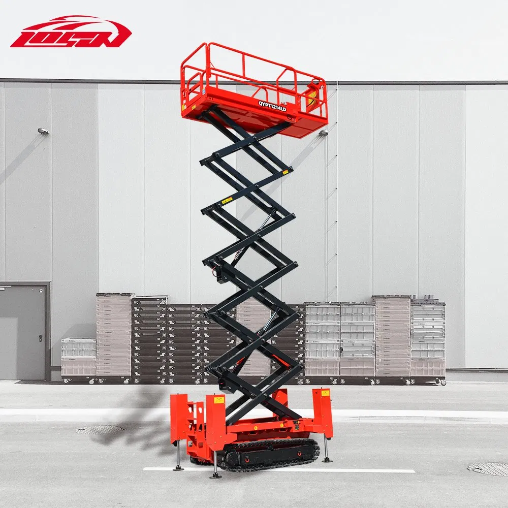 Full-Rise Scissor Lift Loading Dock Scissor Lift Scissor 300kg Platform Lift Battery Powered for Outdoor Construction 14m Height