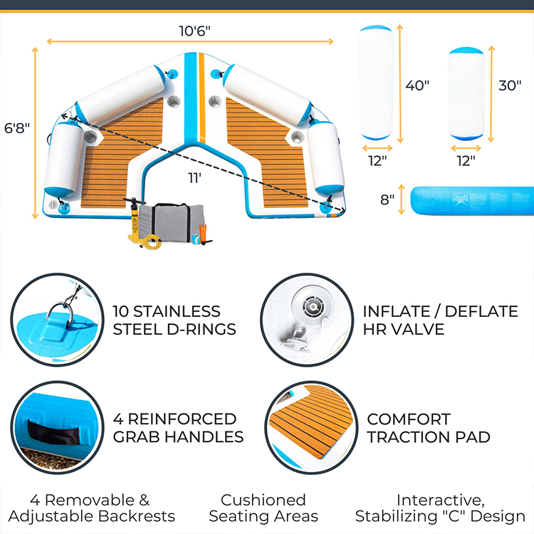 High Quality Inflatable Yacht Dock Water Floating Platform Drop Stitch PVC Teak Foam Inflatable Swim Platform Floating
