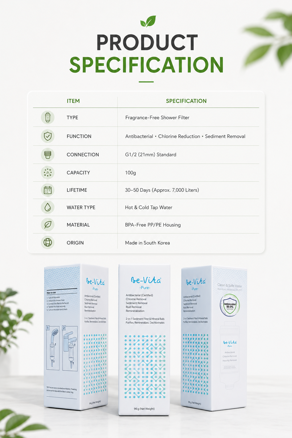 Korean-made antibacterial shower filter usage
