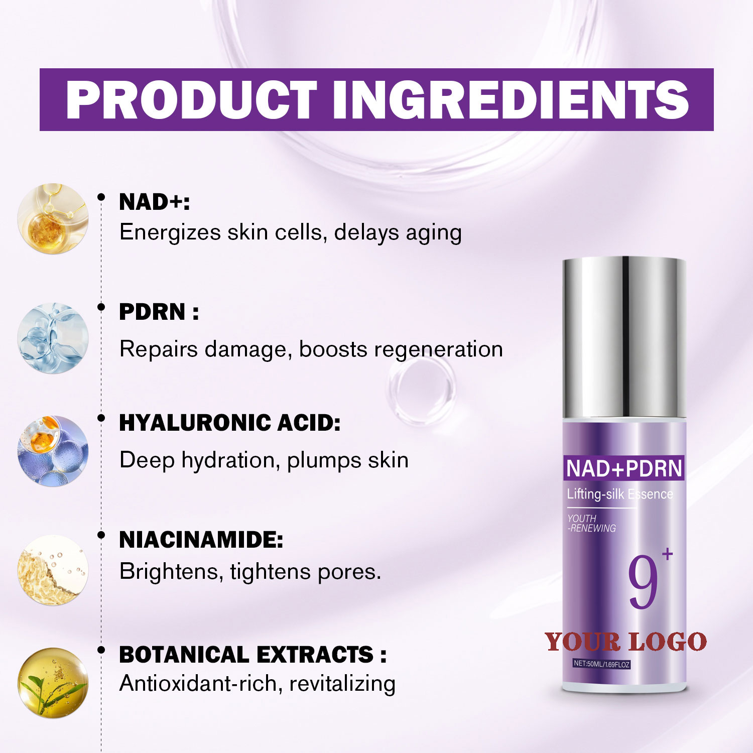 Manufacturer Customized PDRN Niacinamide Face Serum OEM/ODM 9+ NAD+Lifting Glow Firming Essence Korean Skin Care Serum For Face