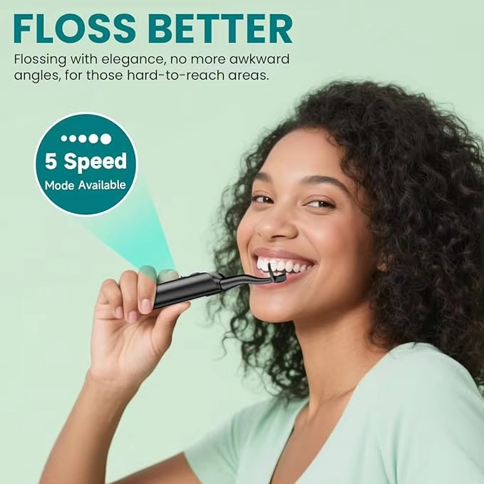 Daily Care Wholesale Twin-Line Floss Black Ipx7 Waterproof 5 Speed Modes 32000 Vibrations Rechargeable Electric Dental Floss