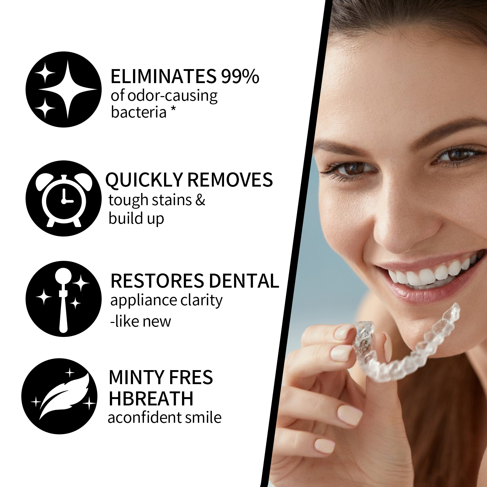 Excellent Quality Denture &amp; Aligner Cleaning Tablets Fresh Mint Flavor Natural Ingredients 120 Pieces Deep Cleaning Oral Care