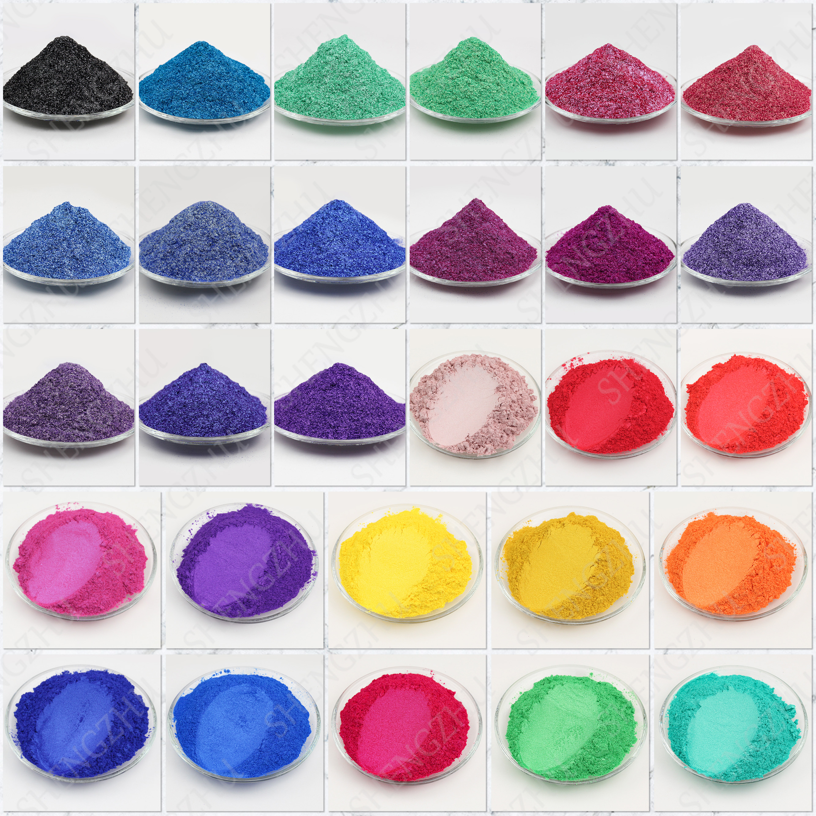 50 Colors Cosmetic Colored Mica Powder Pearl Pigment 1kg Minimum Order for Epoxy Resin Soap Handmade Leather Coating Pigments