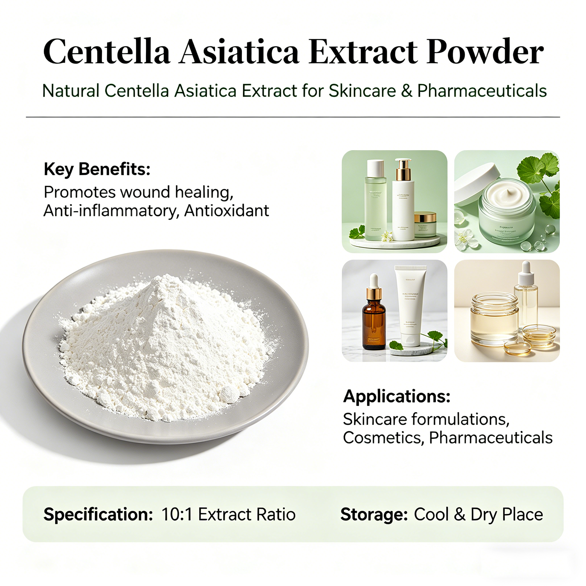 Centella Asiatica Extract Powder 99% Cosmetic Raw Material | Natural Skin Repair &amp; Soothing Ingredient for Skincare Formulations