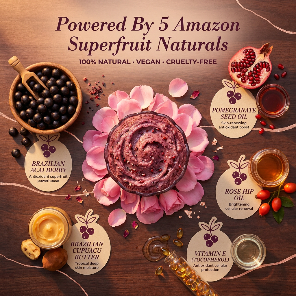 OEM Acai Berry Pomegranate Body Scrub with Brazilian Sugar Antioxidant Polish for Dry Skin 250g Wholesale Private Label