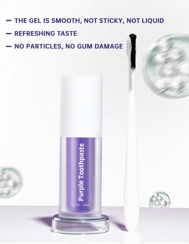 Private Label Premium Oral Care 30ml Travel Size Brightening Serum Purple Toothpaste with Chemical Ingredients for Home Use