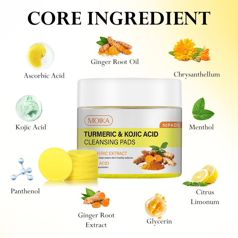 Turmeric &amp; Kojic Acid Facial Cleansing Pads 125g/50pcs Oil Control Brightening Acne Care Exfoliating