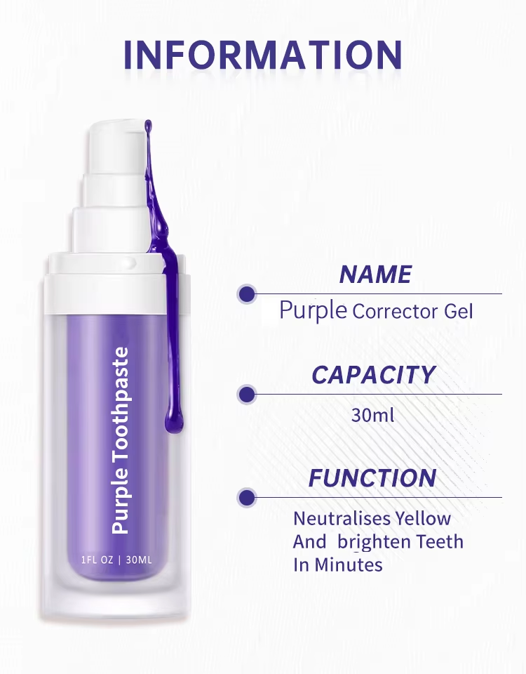 Private Label Premium Oral Care 30ml Travel Size Brightening Serum Purple Toothpaste with Chemical Ingredients for Home Use