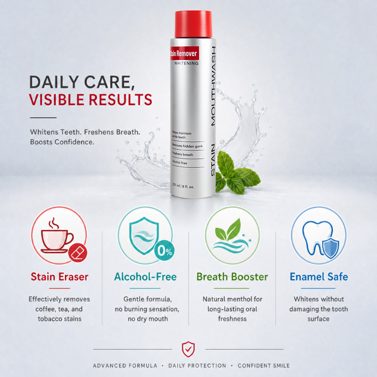 Private Label Mint Flavor Mouthwash 237ML Alcohol Free Teeth Whitening Stain Removal Fresh Breath Oral Care Liquid
