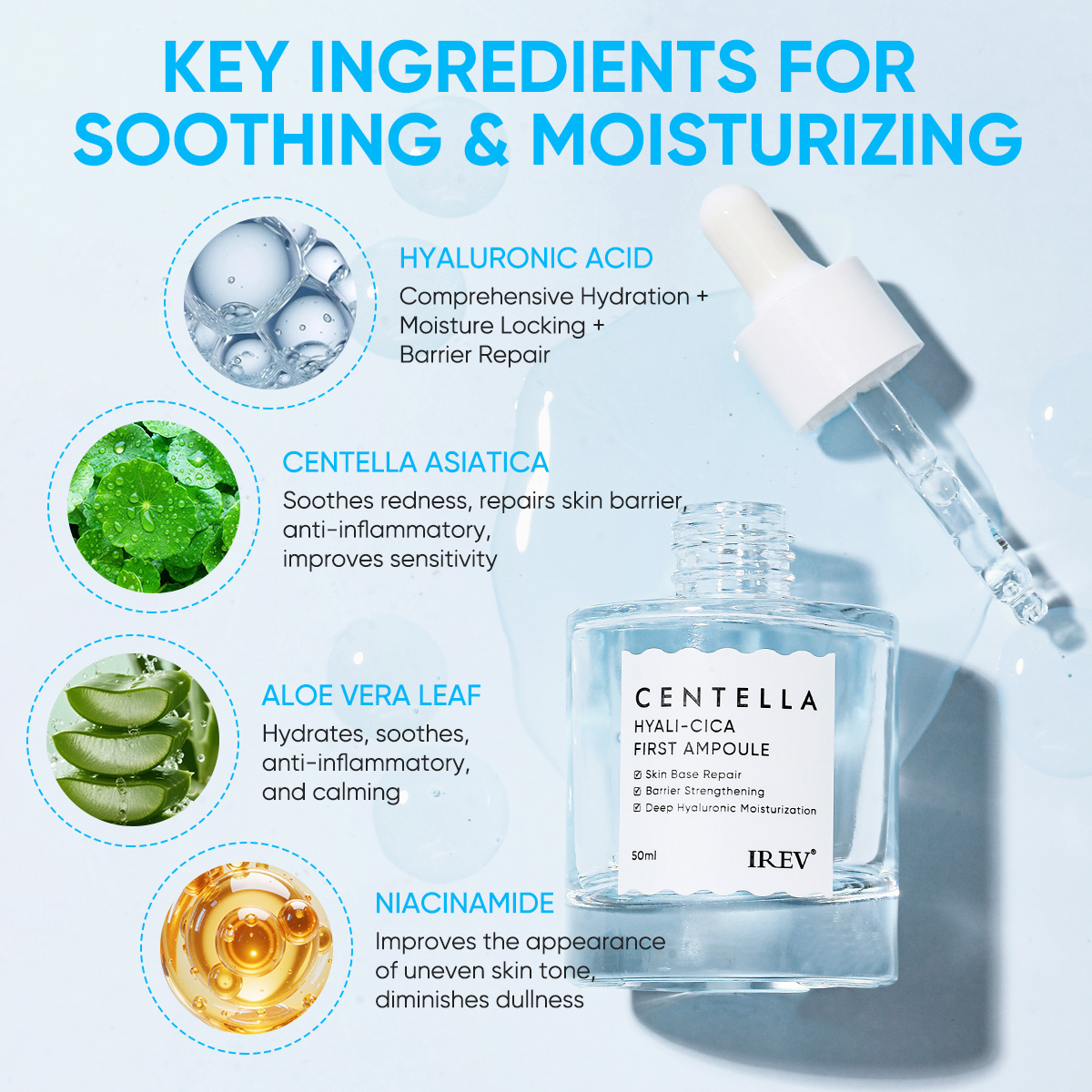 IREV Centella Hyali-Cica Anti-Aging Niacinamide Hydrating Moisturizing Skin Base Repair Face Serum First Ampoule Private Label