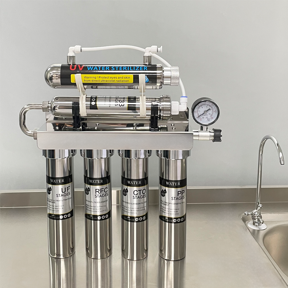 304 Stainless Steel 6-Stage UV Electric Water Filter with Auto Flow Switch-Home &amp; Outdoor Drinking Purification System