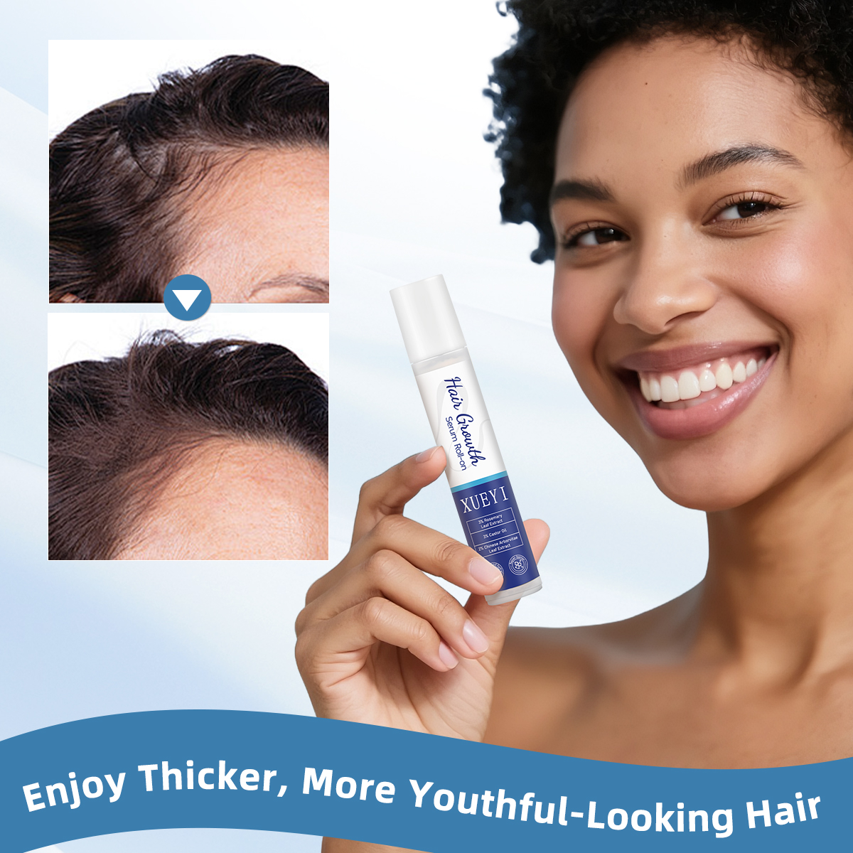 Hair Regrowth Serum And Roller Set 25ml Scalp Care For Thinning Hair Nourishing Massage Applicator Vegan OEM Private Label