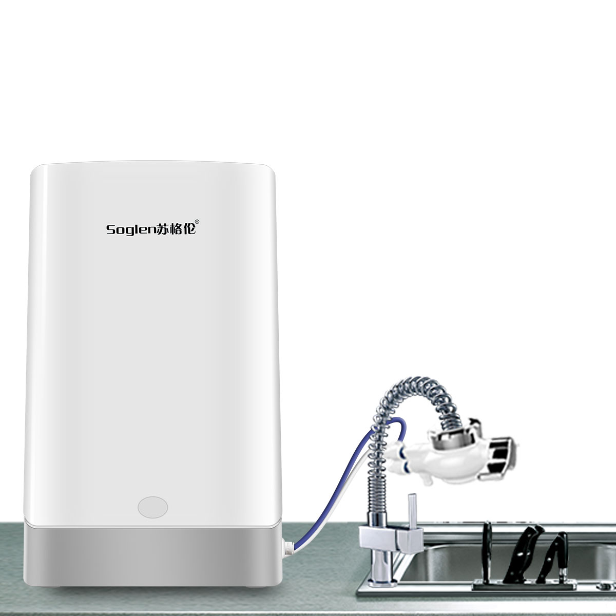 Two Filter Kitchen Chlorine Removal UF Water Filter No Electricity Ultra Filtration Counter Top Water Filtration System