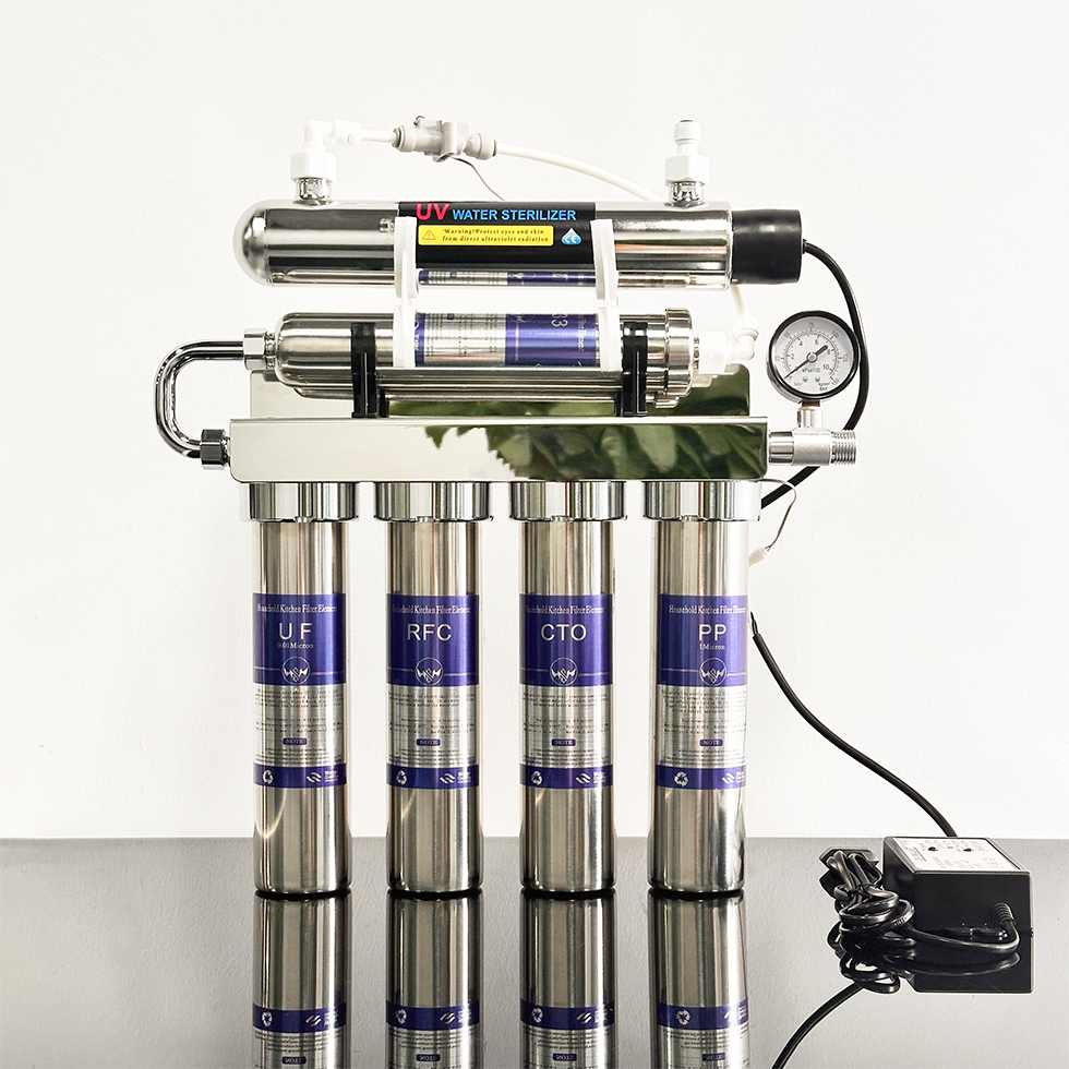 304 Stainless Steel 6-Stage UV Electric Water Filter with Auto Flow Switch-Home &amp; Outdoor Drinking Purification System