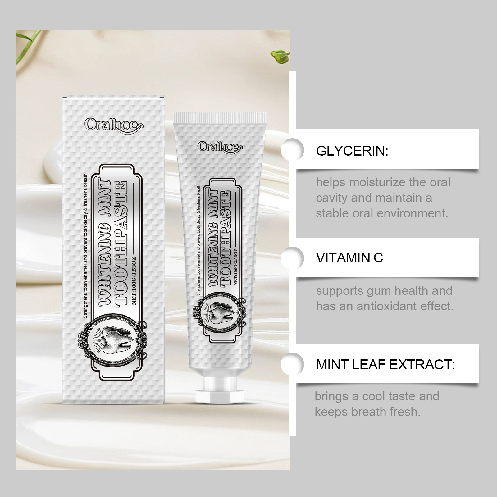 Factory-made ORALHOE Adult Anti-Bacterial Oral Care Toothpaste Chemical Ingredients Remove Plaque Bad Breath-Refreshing Mint