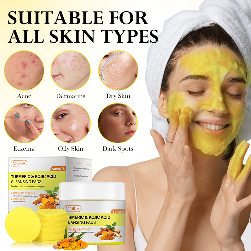 Turmeric &amp; Kojic Acid Facial Cleansing Pads 125g/50pcs Oil Control Brightening Acne Care Exfoliating
