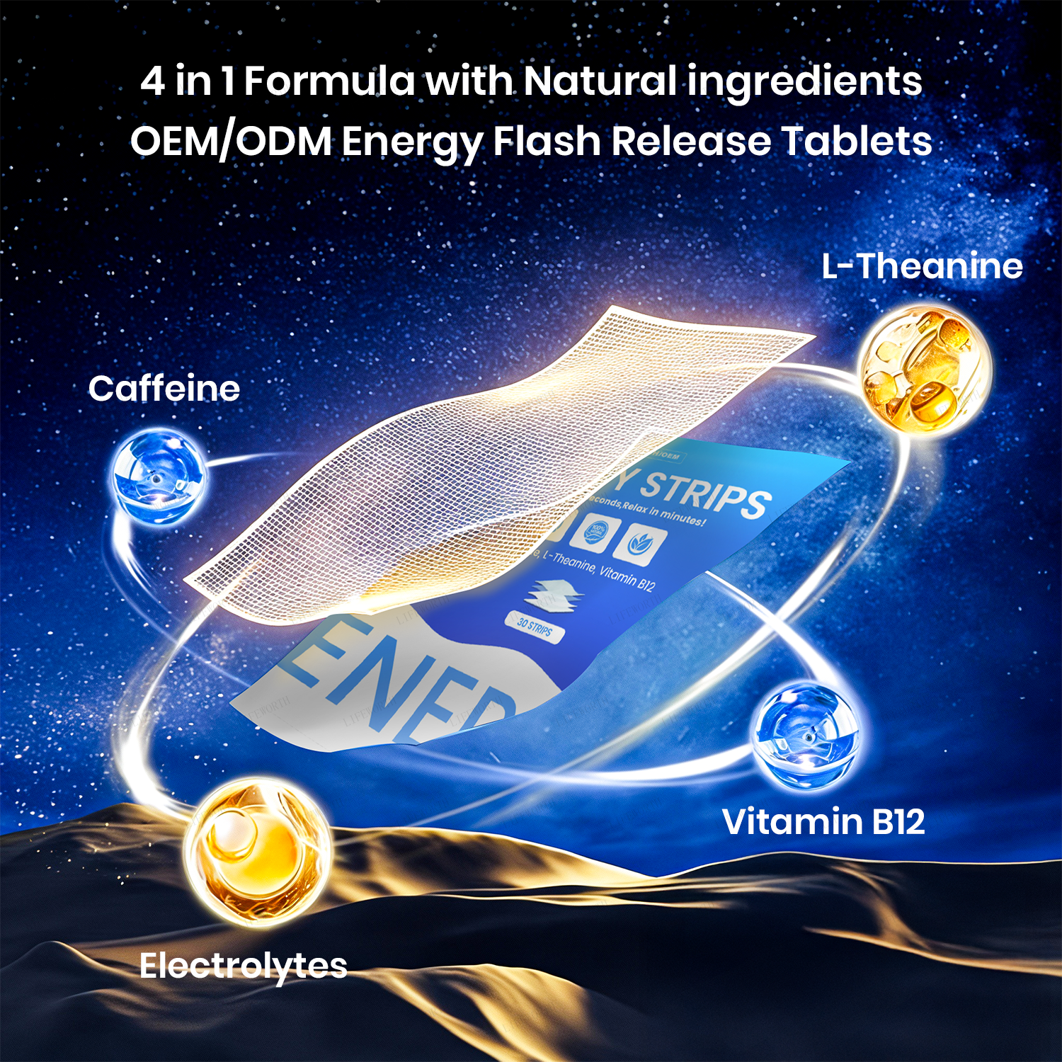 Lifeworth Cool Mint Pocket Portable Fresh Breath Energy Oral Strips Dissolve Instantly With Caffeine,Vitamin B6 And B12