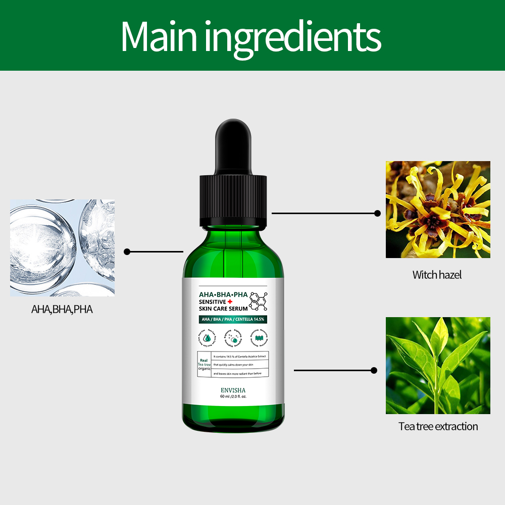 Natural AHA BHA PHA Tea Tree Facial Serum Whitening Exfoliating Acne Face Skin Care Oil Serum