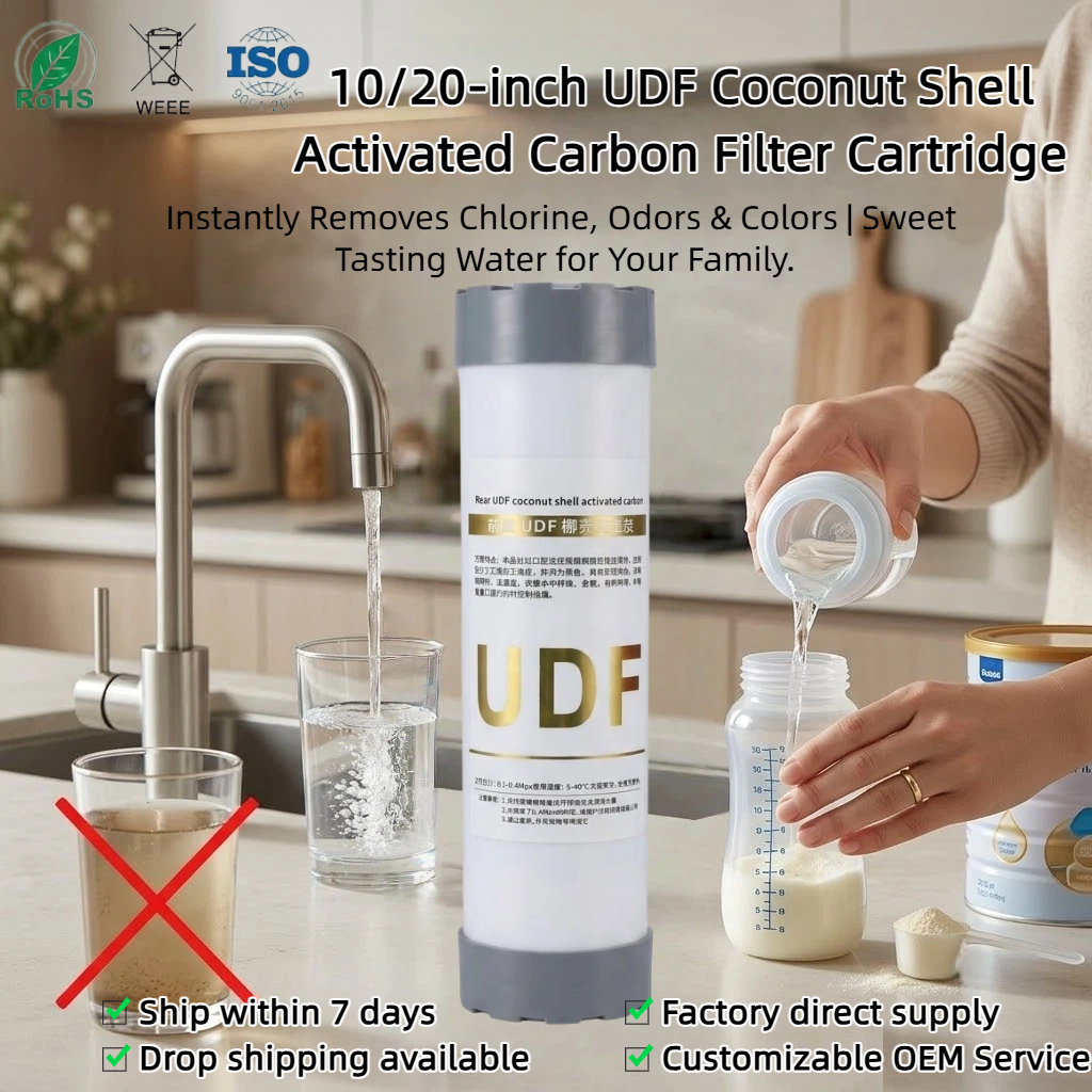 10 Inch UDF Coconut Shell Carbon Filter Remove Chlorine Odor For Under Sink RO Purifier