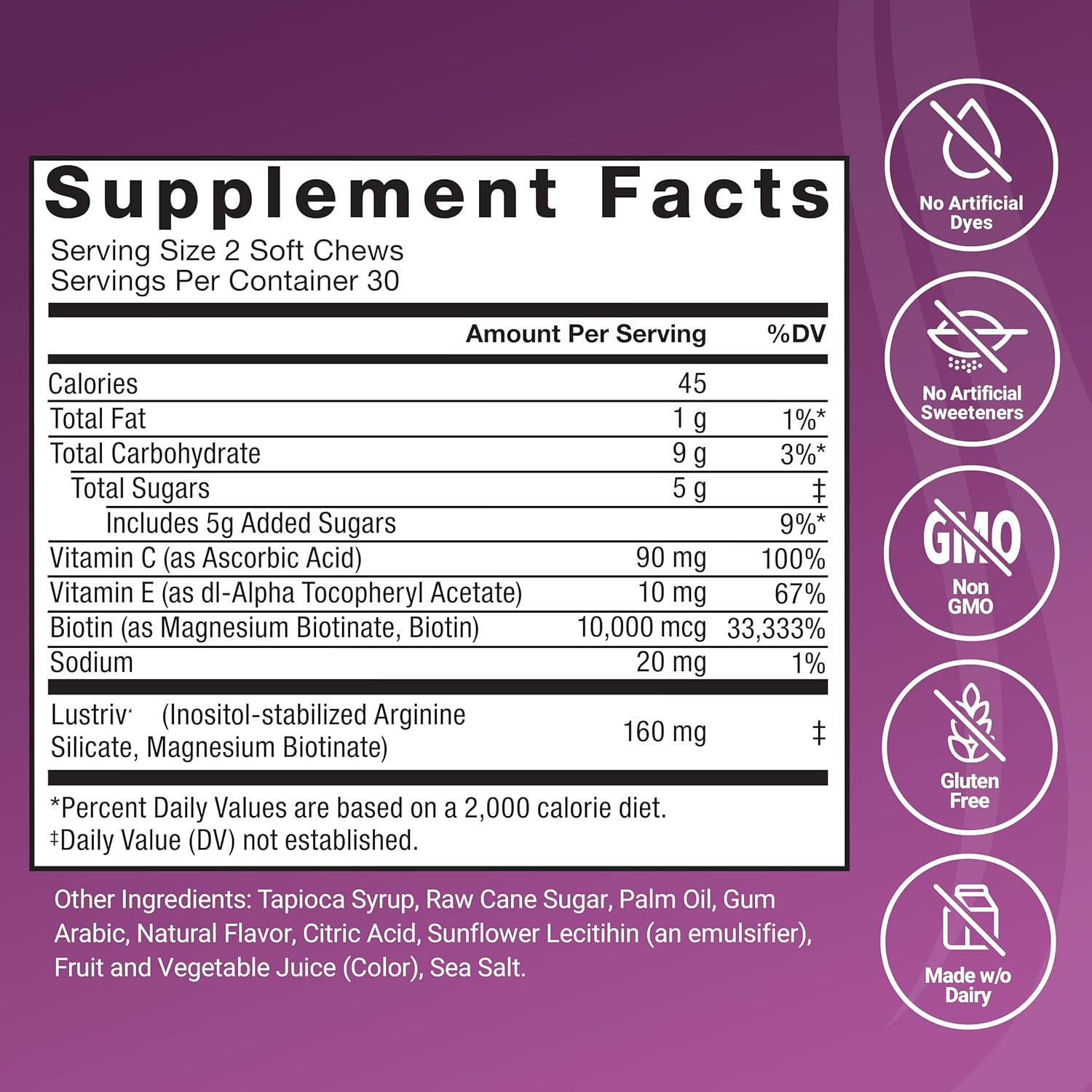 Hot-Selling Women's Hair Growth &amp; Loss Prevention Beauty Herbal Vitamin Gummy Candy Adult Low-Sugar 60 Chews