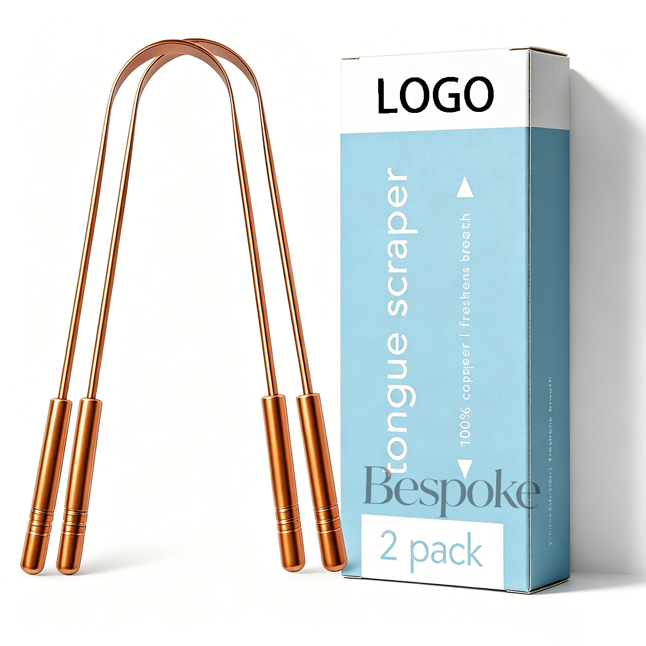Custom Logo Copper Tongue Scraper 2 Pack With Travel Case For Fresher Breath Better Oral Health And Enhanced Taste Buds