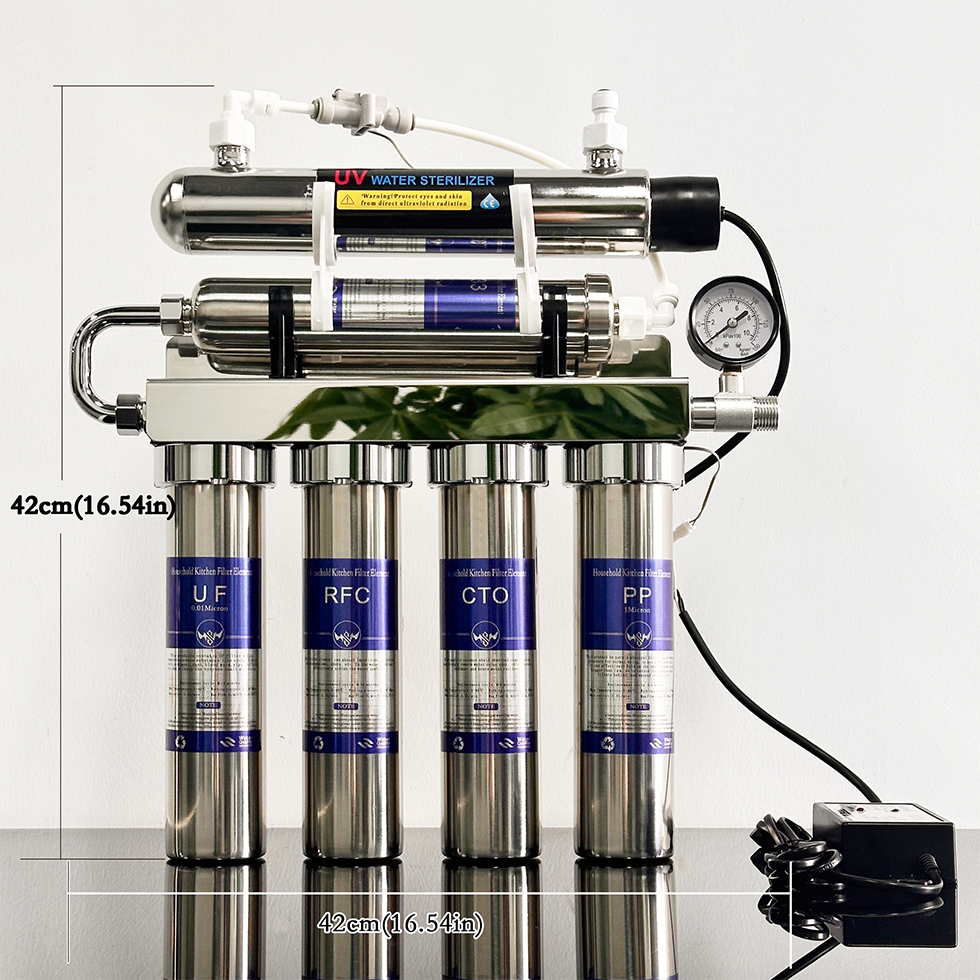 304 Stainless Steel 6-Stage UV Electric Water Filter with Auto Flow Switch-Home &amp; Outdoor Drinking Purification System