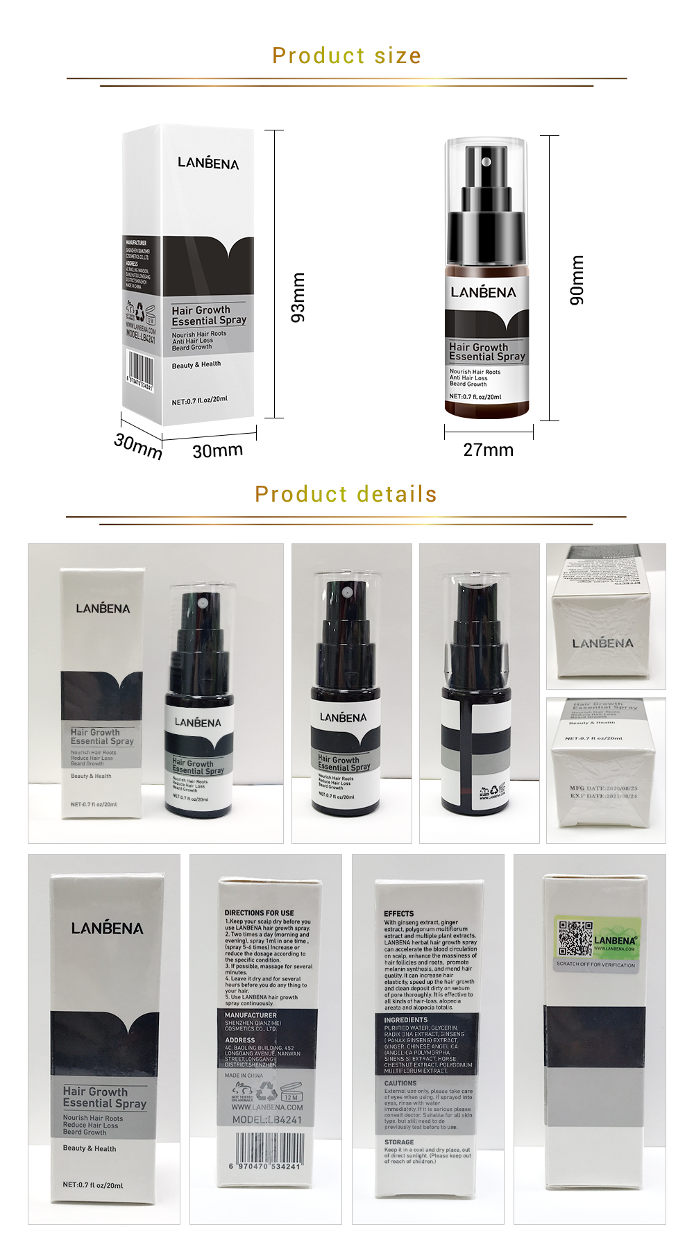 LANBENA Hair Grow Spray Product Size