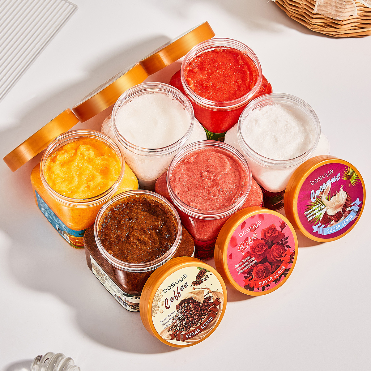 Private Label OEM Natural Sugar Scrub Body Exfoliator Salt Coffee Rose Coconut Fruit Scent Moisturizing Skin Care Wholesale