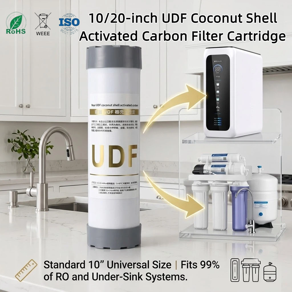 10 Inch UDF Coconut Shell Carbon Filter Remove Chlorine Odor For Under Sink RO Purifier