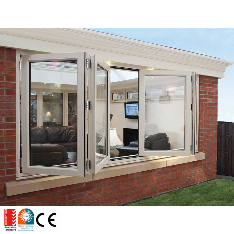 Fold up Black Aluminium Bifold Windows Double Glazed Glass Aluminum Balcony Vertical Folding Window with Inside Grill