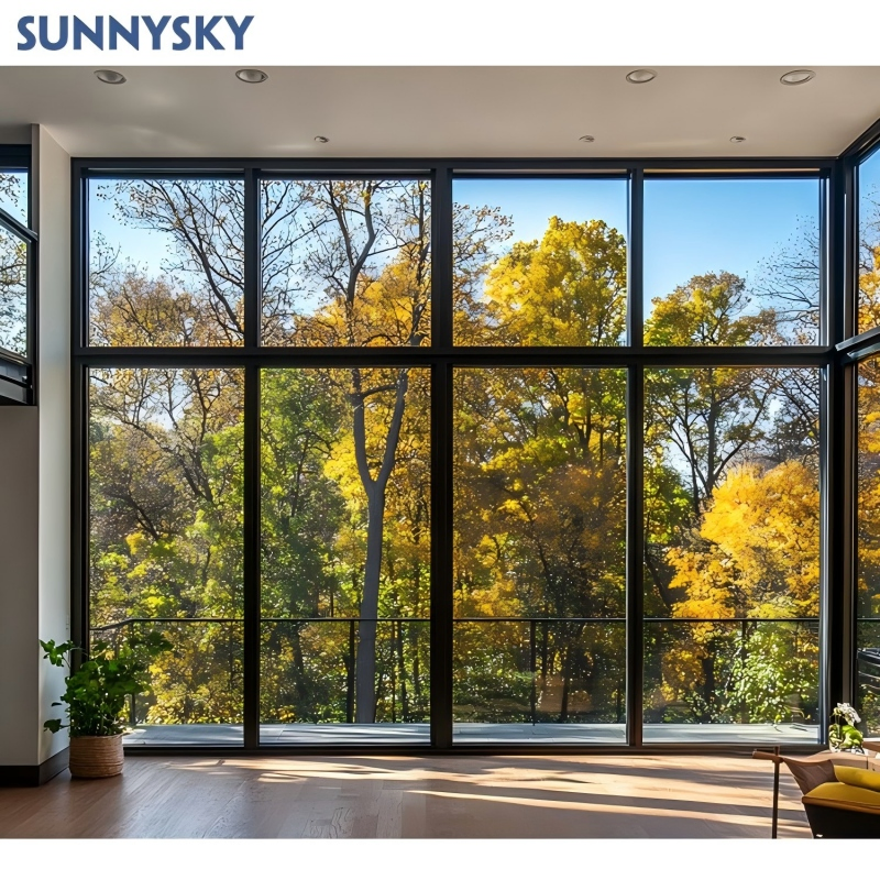 Modern Large Fixed Impact Customs Bay Tempered Glass Aluminum Picture Windows