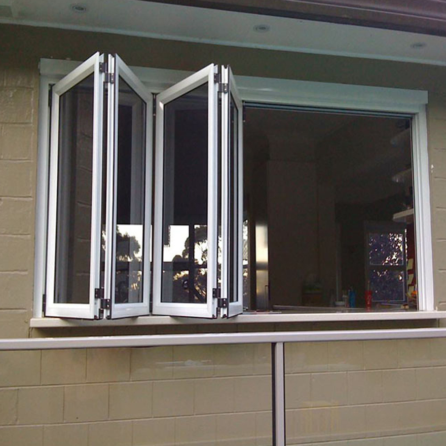 Residential Hurricane Impact Accordion Fold Windows Bifold Custom Tempered Glass Folding Aluminium Doors and Windows