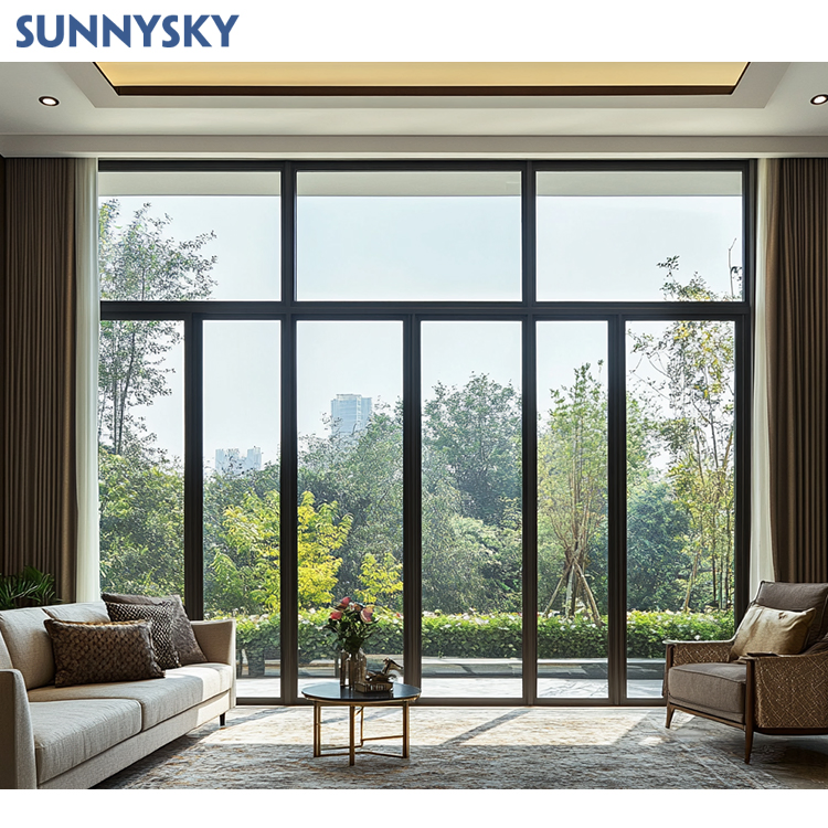 Sunnysky Modern Style Waterproof Impact Floor to Ceiling Aluminum Large Windows Fixed Glass Extra Large Picture Window