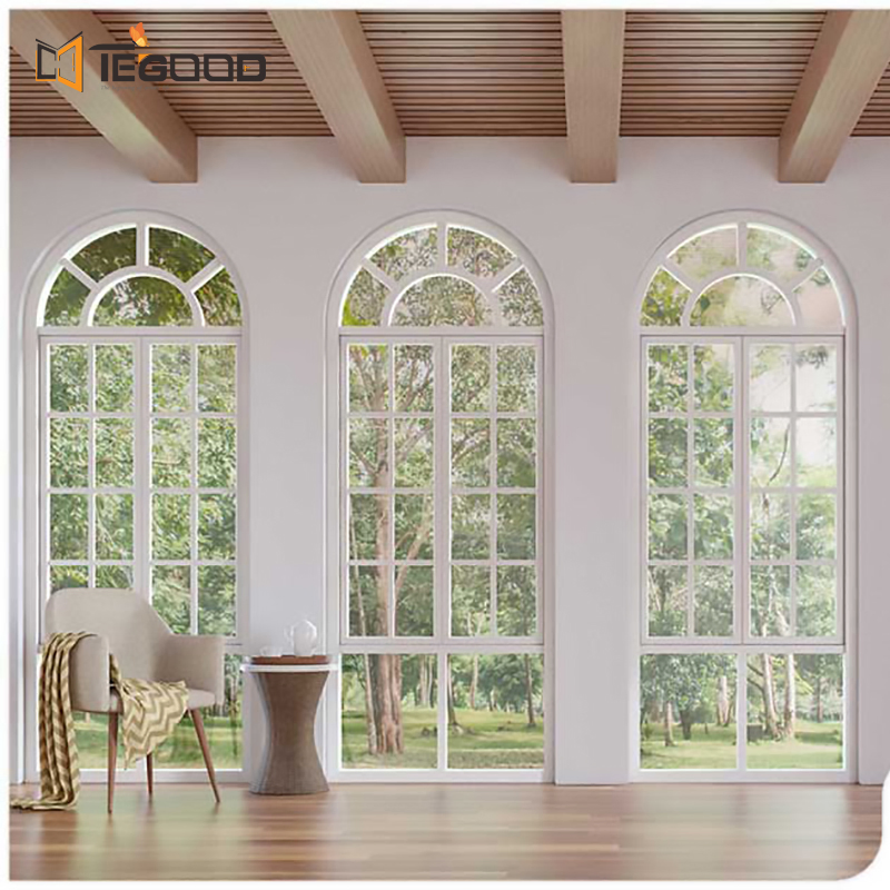 Heat Insulated Double Pane Bow Bay Swing Sliding Casement UPVC PVC French Window for Villa