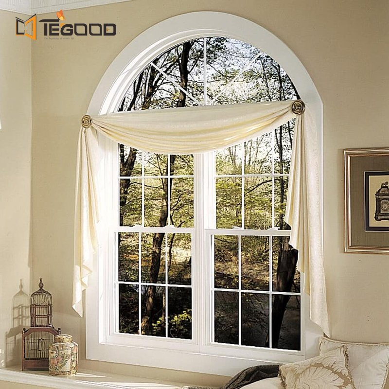 Heat Insulated Double Pane Bow Bay Swing Sliding Casement UPVC PVC French Window for Villa