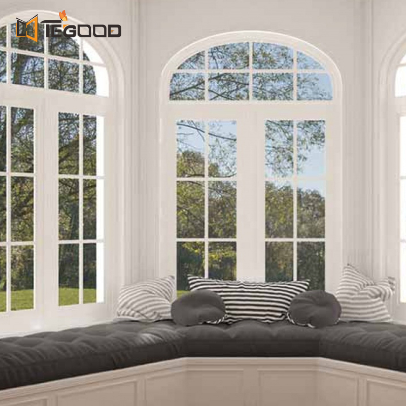 Heat Insulated Double Pane Bow Bay Swing Sliding Casement UPVC PVC French Window for Villa