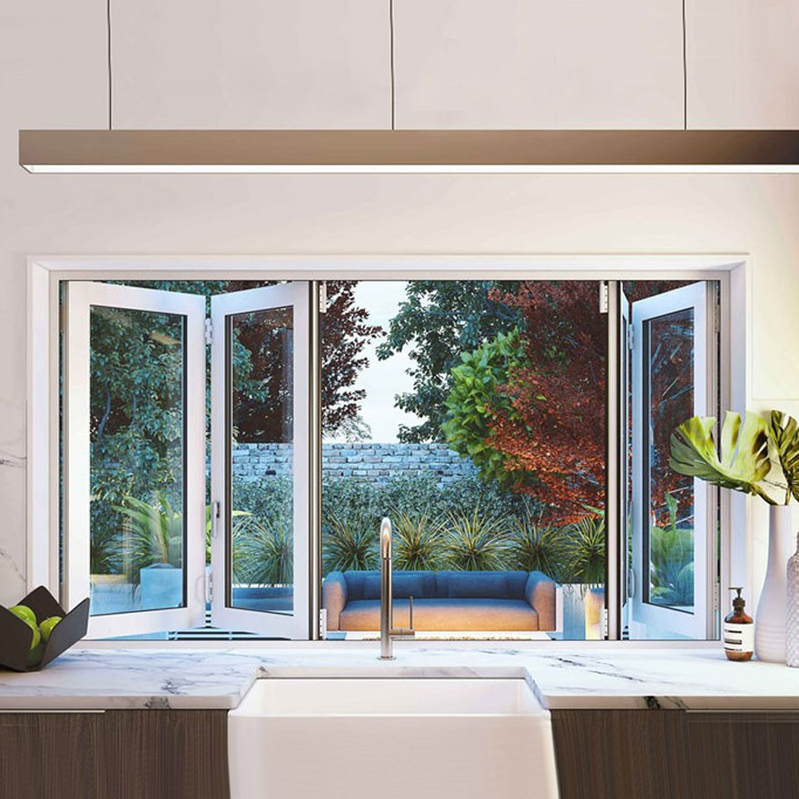 Residential Hurricane Impact Accordion Fold Windows Bifold Custom Tempered Glass Folding Aluminium Doors and Windows