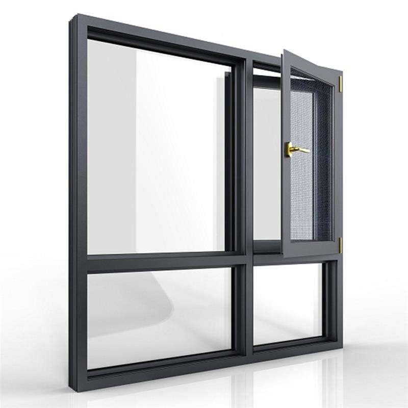 Gold Steel/High Permeability Screen Window Aluminum Casement Window with Inward-Opening Upper Sash Pivot Hinge