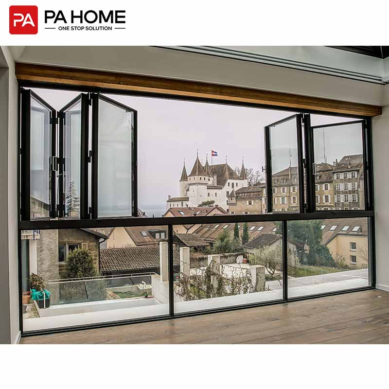 PA Soundproof Standard Glass Profile Aluminium Bifold Window and Door Folding Windows