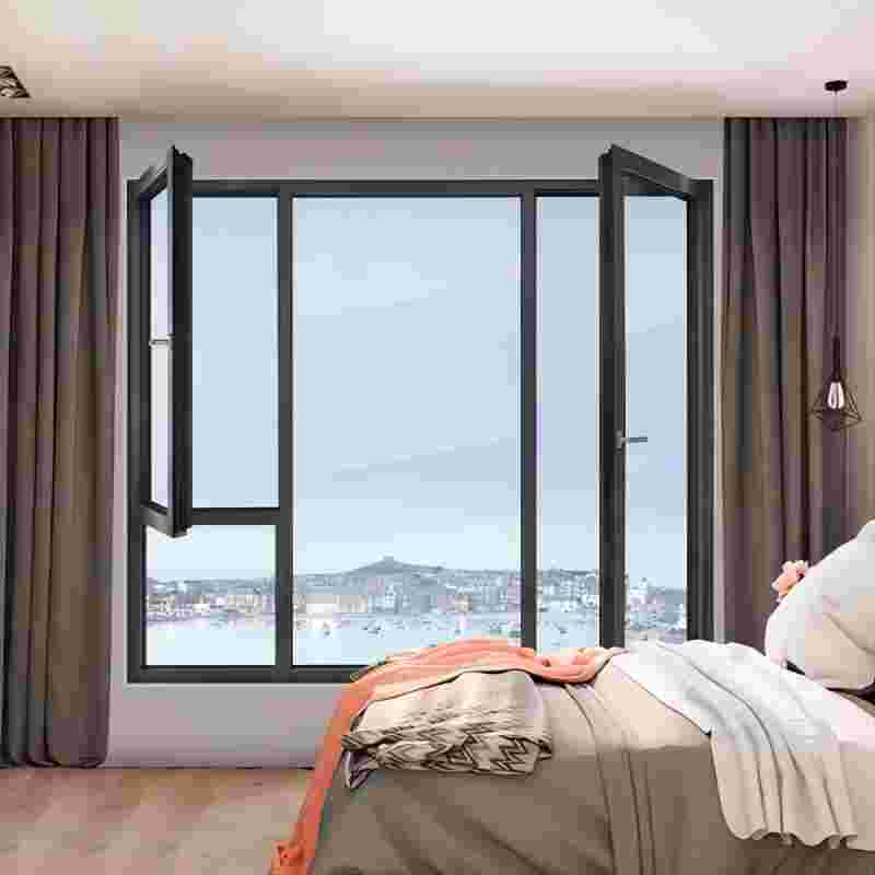 Gold Steel/High Permeability Screen Window Aluminum Casement Window with Inward-Opening Upper Sash Pivot Hinge