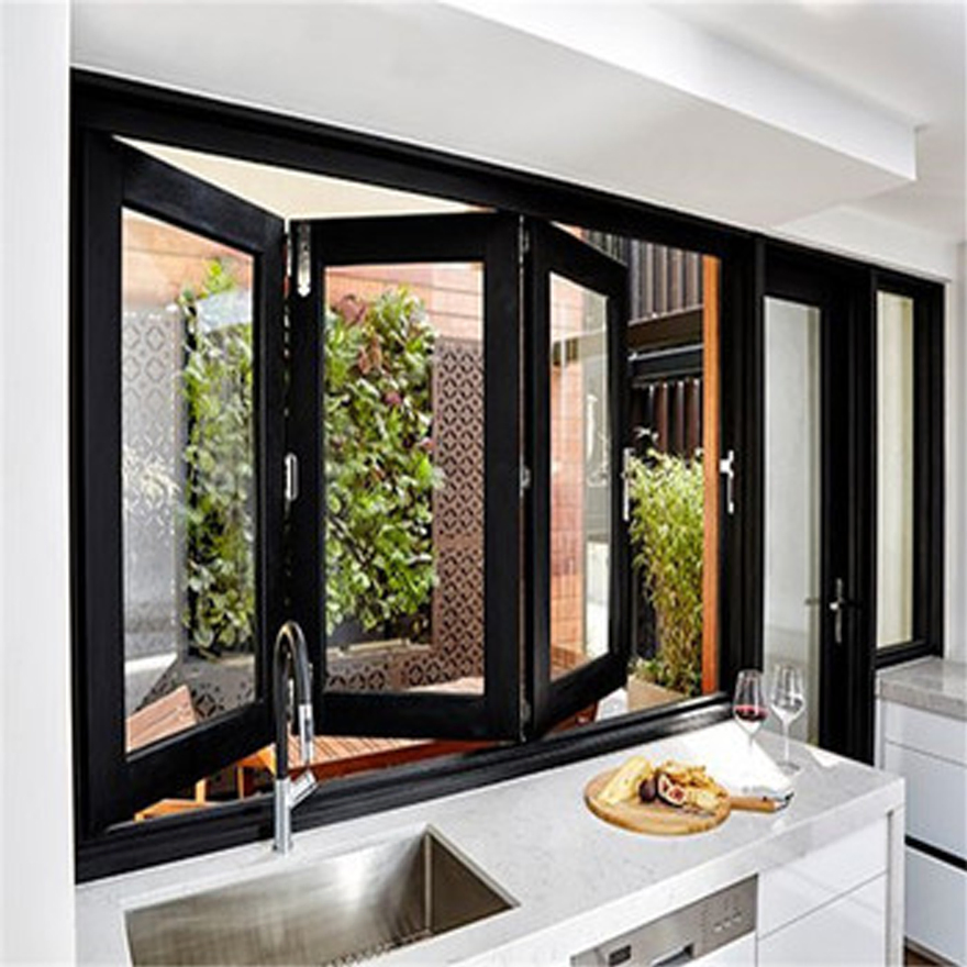 Residential Hurricane Impact Accordion Fold Windows Bifold Custom Tempered Glass Folding Aluminium Doors and Windows