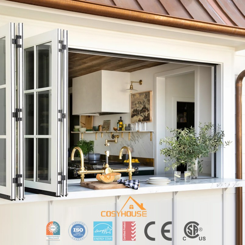 Luxury Aluminum Folding Windows Modern Bifold Window System for Villa and Residential Building Exterior Design