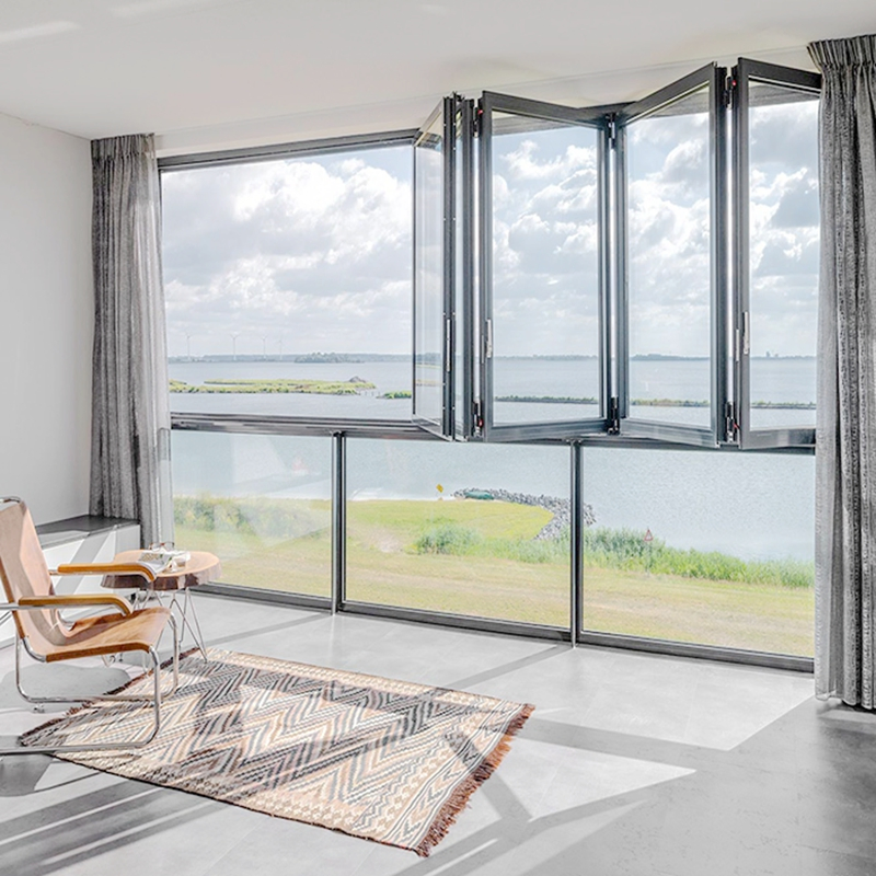 High Quality Soundproof Aluminium Horizontal Folding Window Customized Colors Push up Bifold Glass Windows