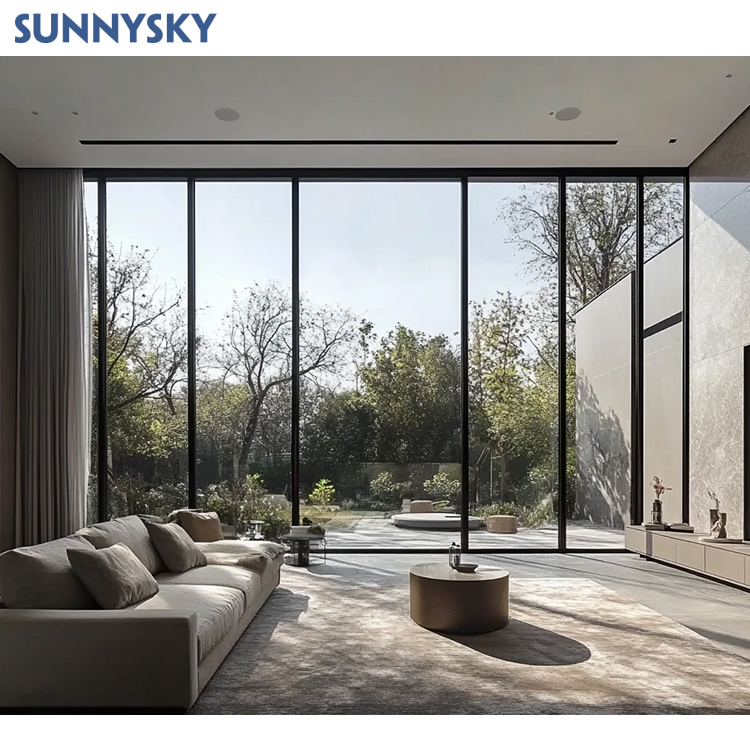 Sunnysky Modern Style Waterproof Impact Floor to Ceiling Aluminum Large Windows Fixed Glass Extra Large Picture Window