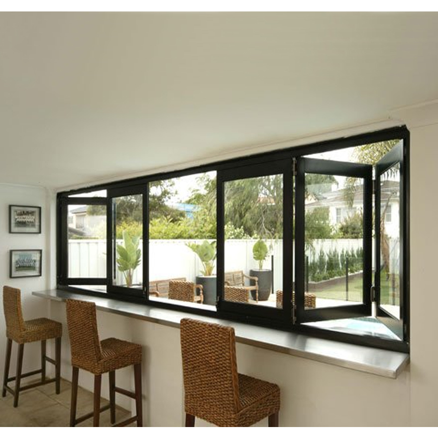 Residential Hurricane Impact Accordion Fold Windows Bifold Custom Tempered Glass Folding Aluminium Doors and Windows
