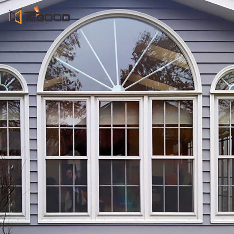 Heat Insulated Double Pane Bow Bay Swing Sliding Casement UPVC PVC French Window for Villa