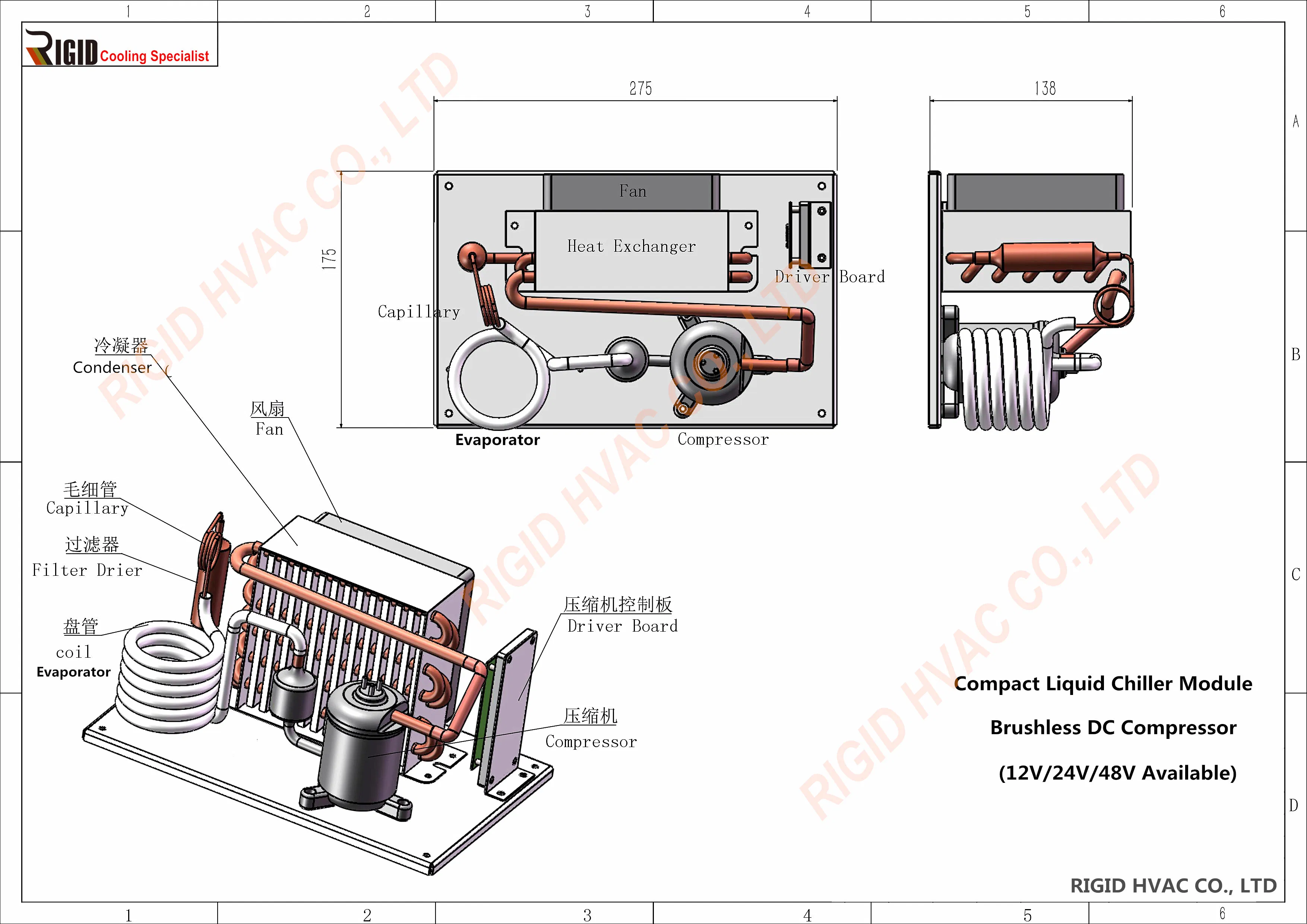 Sistema de Resfriamento Direto de Chiller Compacto de Bobina de Cobre DC 24V para Resfriamento de Água em Máquina de Laser Médico de Laboratório