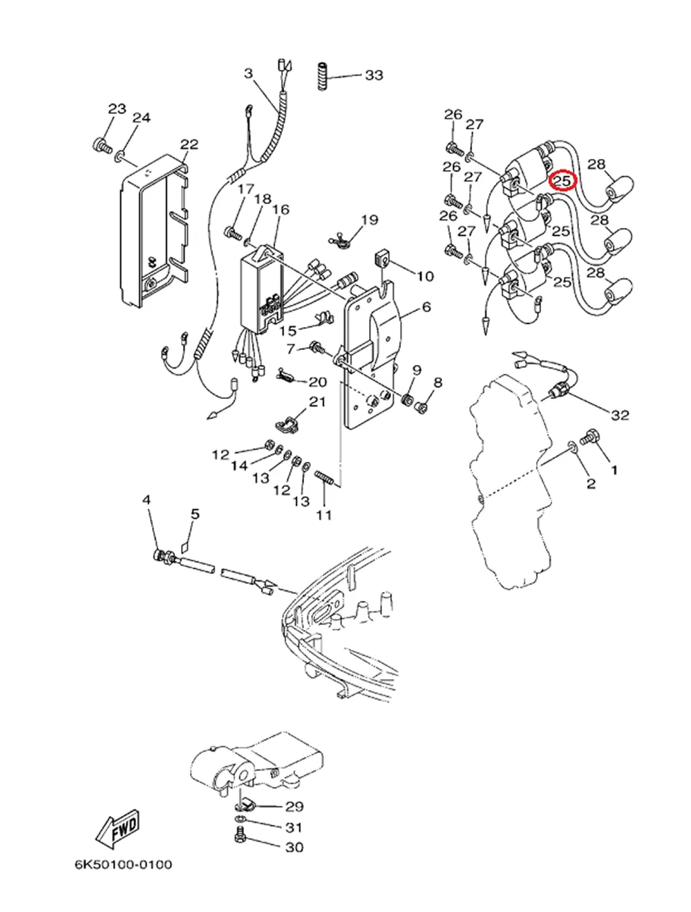Esquema elétrico de instalação da bobina de ignição Yamaha