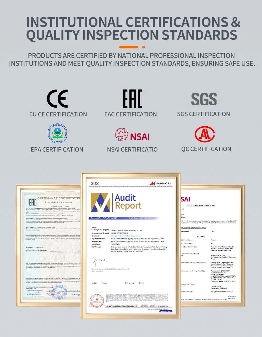 Certificações de Qualidade CE GS EPA SGS